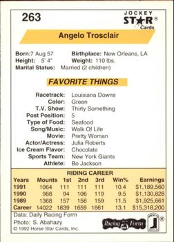 1992 Jockey Star #263 Angelo Trosclair Back